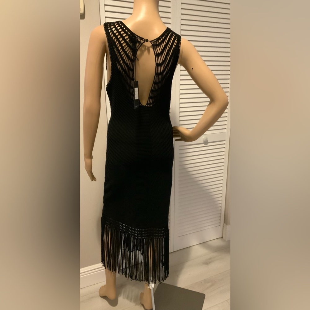 Yoana Baraschi Black Maxi Dress with Crochet & Fringe – Size Small NWT
